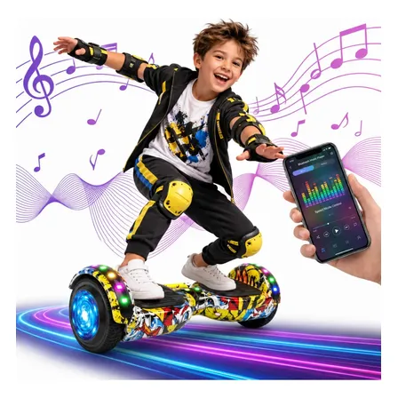 Hoverboard Skate Elétrico 6.5 Polegadas Com Led E Bluetooth Motor de 500W 36 V Amarelo Inteligente