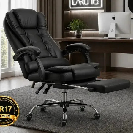 Cadeira De Escritório Ergonômica Giratória Assento Em Couro Sintético Com Apoio De Pés Encosto Reclinável Altura Ajustável Corsair
