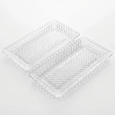 Kit 2 Travessas Vidro Cristal Diamante Retangular Mesa Posta Sortida