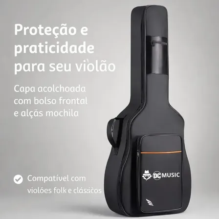 Capa para Violão Don Caprini Acolchoada com Alça Mochila e Bolso Frontal para Folk e Clássico até 41"