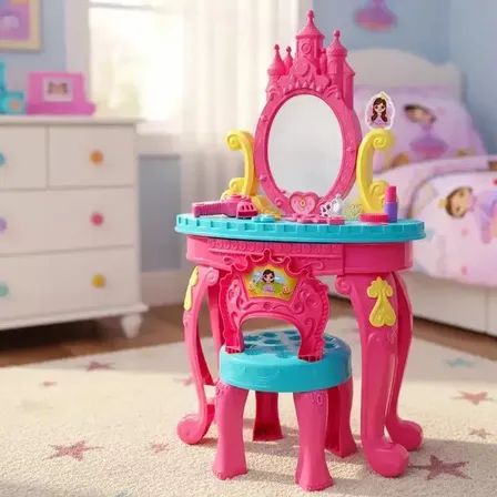 Penteadeira Princesa Versátil Otimiza Diversão Fácil Montar Salão Beleza Infantil Rosa