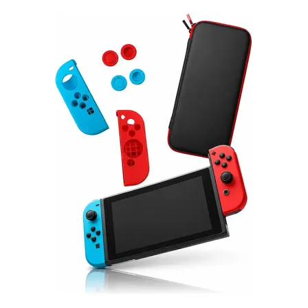 Kit 7 Em 1 Para Nintendo Switch Bolsa Capa Película De Vidro Preto
