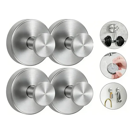 Kit 4 Suporte Adesivo Gancho De Parede Multiuso Cor Prateado
