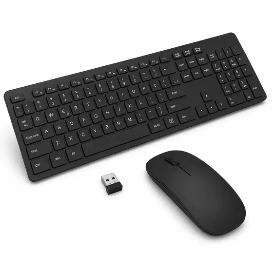 Kit Teclado E Mouse Sem Fio Usb Super Slim 2.4ghz Abnt2 Para Pc E Notebook Cor Preto Marca Piracomp + Película De Silicone Brinde