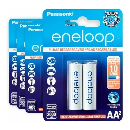 4 Cartelas - Pilha Recarregável Eneloop Pequena Aa Ct C/02