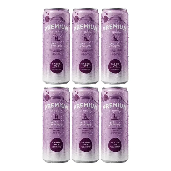 Água Saborizada Com Gás Premium Lindoia Flavors 355ml Sabor Uva 6u Zero Calorias Zero Açúcar 100% Natural