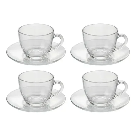 Jogo Xícaras Café Com Pires De Vidro Transparente 90ml Vidro Transparente