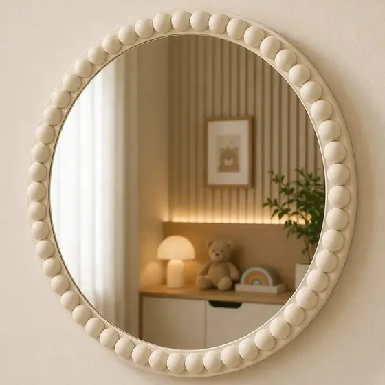 Espelho Bubble 3d Decorativo Com Bolinhas Alto Relevo Luxo Branco Off White