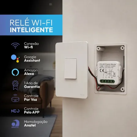 Mini Interruptor Inteligente Paralelo Three-way Modulo Rele Wi-fi 1 Canal 10a Automação Residencial Alexa E Google Neo Avant 10 A 127/220v Branco