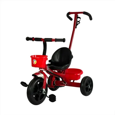 Triciclo Bicicleta Infantil 3 Rodas Passeio Empurrador Bike Vermelho Porta Copos Apoio Pés Cesta Porta Objetos