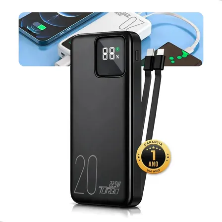 Carregador Portátil Power Bank 20.000mah Turbo Celular Carga Rápida 22.5w Premium Display Visor Grande Universal Usb-c Viagens Festa Para Los E Android iPhone Samsung Motorola Xiaomi Preto Nixzen