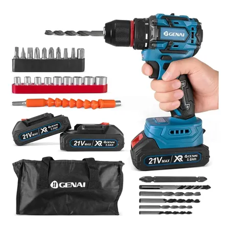 Parafusadeira Furadeira De Impacto Profissional C/2 Baterias 21v Genai Celyon