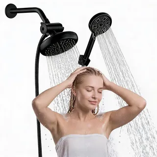 Chuveiro De Alta Pressão Ducha Duplo Com De Mão 1.5m Inox Mangueira Preto Fosco Yesop,ducha De Parede Redondo Articulado