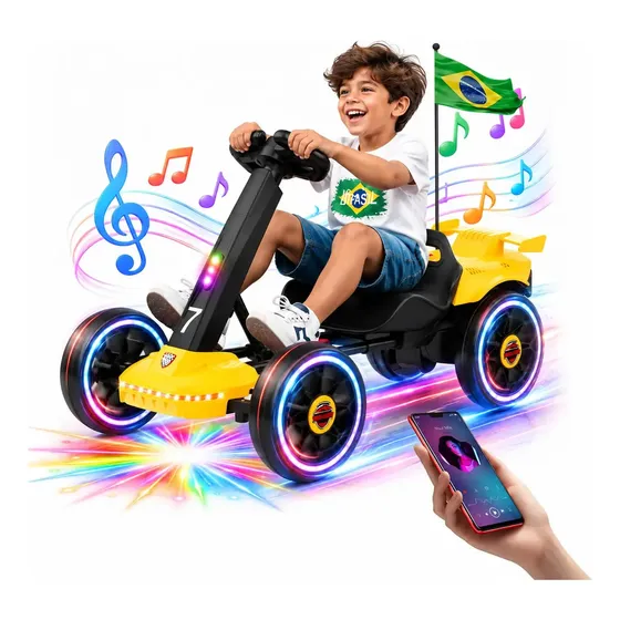 TRAILFORGE Kart Eletrico Infantil Conect Mini 12v Suporta Até 30kg-70kg Cor Amarelo