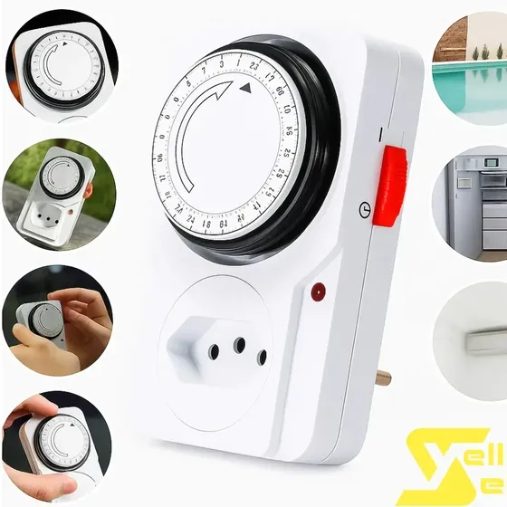Timer Temporizador Analógico Bivolt 24 Horas Piscina Cozinha Aparelhos Residenciais Automação Tomada 127/220V Programável Yellow Seller