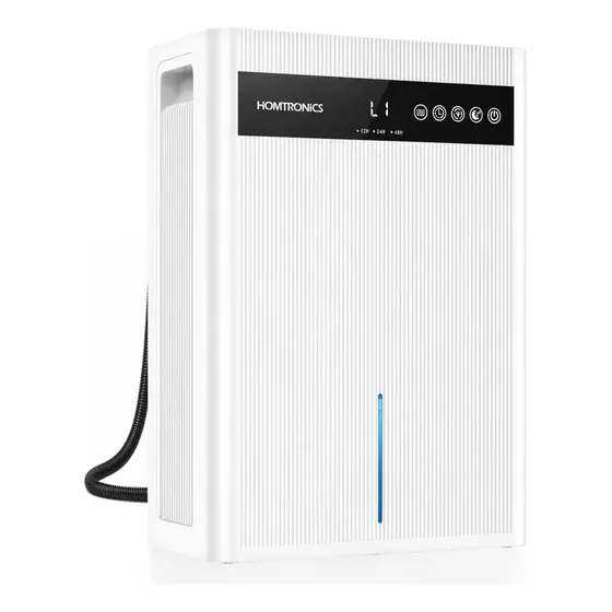 Desumidificador de 3 L com mangueira de drenagem, temporizador de 12 a 84 horas Silencioso (35 dB), desumidificador portátil para controlo da humidade com luz LED de 7 cores e desligamento automático