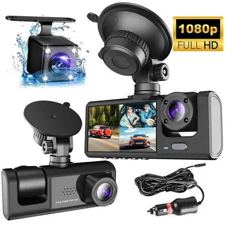 Câmera Veicular Automotiva 3 Câmeras 1080p Ângulo Amplo 170°visão Noturna Gravação Em Loop,monitoramento 24h