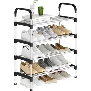 Sapateira Vertical Moderna Em Aço Cromado Com 5 Prateleiras Preto/prata - 5 Andares
