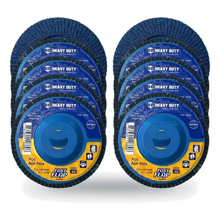 Kit 10 Discos De Lixa Flap Zircônio Grão 40 115mm Lixadeira Azul