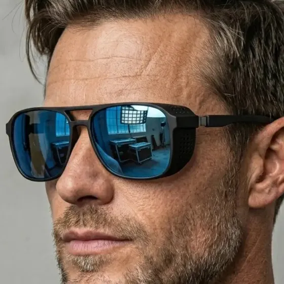 Óculos De Sol Steampunk Alok Premium Proteção Uv400 Desenho Azul Espelhado