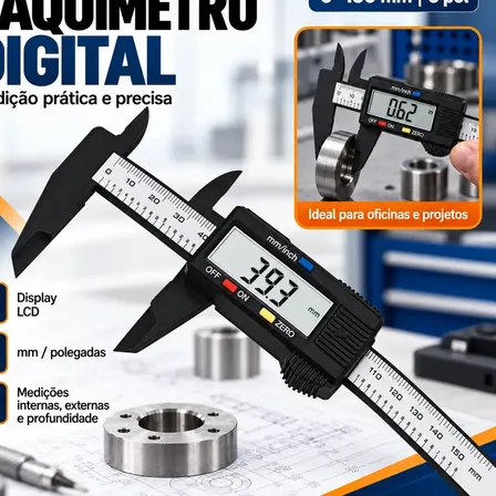 Paquímetro Digital 150mm 6 Polegadas Com Display Lcd Função Zero Para Medição De Alta Precisão Interna Externa E Profundidade Com Bateria
