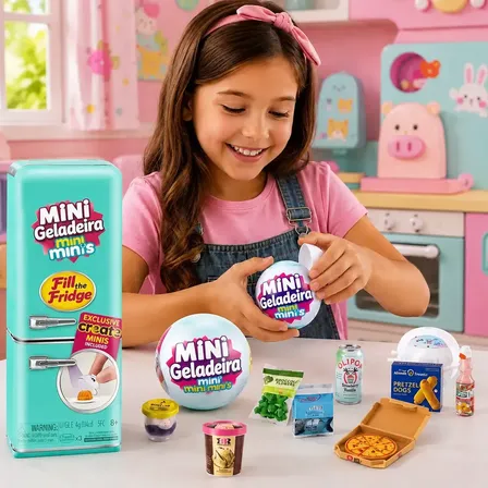 Mini Geladeira Brinquedo +2 Bolas Mini Brands Surpresa Azul-turquesa