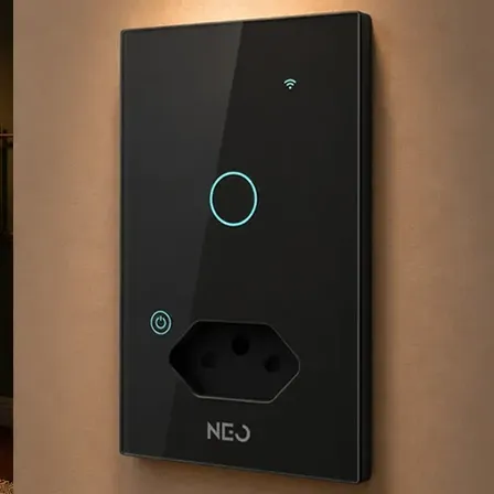 Interruptor Wi-fi 2.4 Ghz Alexa Google 1 Botão Com Tomada 4x2 Bivolt Preto Cod: 291990627 Neo Avant
