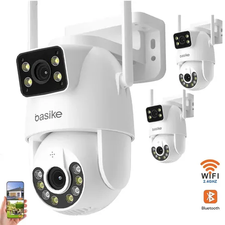 Kit 3 Câmera Segurança Ip Wi-fi Externa Smart Angulo Dupla Lente, 360° 4k Hd , Com Visão Noturna Colorida Áudio Bidirecional Ptz Detecção Humana, À Prova D'água Ip66, 24/7 Yoosee/icsee Branco