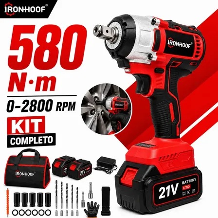 Chave De Impacto Ironhoof Potente Brushless Bivolt Profissional Com 2 Baterias Vermelho 127/220v 60hz