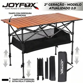 Mesa de Camping Dobrável Joyfox G2 Regulável para 6 Pessoas, Grande 120x60 cm, Tampo Reforçado e Bolsa Oxford Caqui