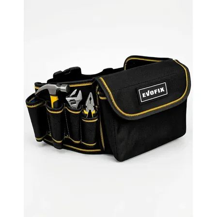 Cartucheira Porta Ferramentas Oxford Com 7 Bolsos E Cinto Ajustável Para Eletricista Carpinteiro Instalador Construção Civil Manutenção E Organização De Ferramentas Amarelo