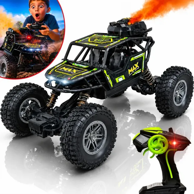 Carrinho Controle Remoto 4x4 Recarregavel Solta Fumaça E Luz Preto Super Monster Off-road
