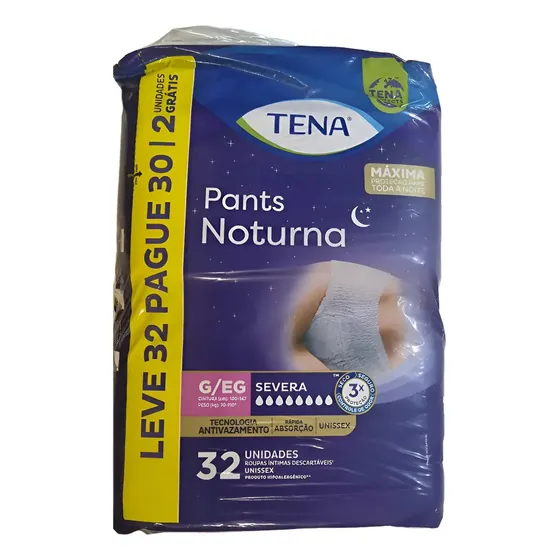 Fralda Geriátrica Tena Pants Noturna Severa 32 Unidades Tamanho G/xg