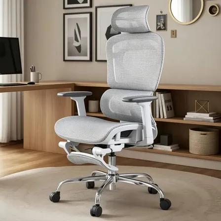 Cadeira De Escritório Ergonômica Com Apoio Para Pés E Suporte Lombar Cinza 508 Malha