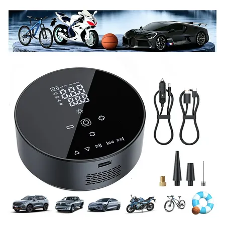 Compressor Ar Calibrador Portátil Digital Carro Bicicleta Moto Eletrica Bola Digital Ar Calibrador Com Led E Display Com Função De Música Bluetooth Preto