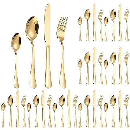 40 Peças Kit Jogos De Talheres Garfo E Faca Inox Dourado