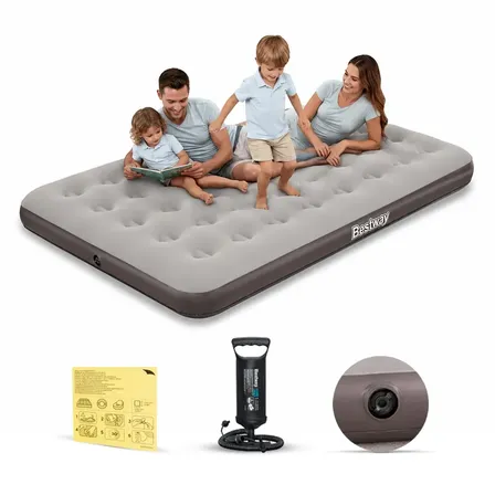 Colchão Camping Casal Inflável Onetech 300kg + Bomba De Ar Bestway Cor Bege