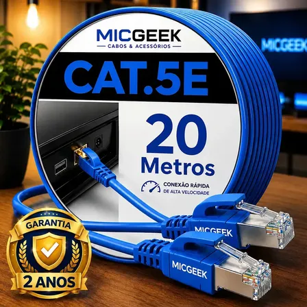 Cabo De Rede 20 Metros Internet Rj45 Lan Ethernet Crimpado Reforçado De Alta Qualidade Azul Micgeek