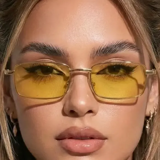Óculos De Sol Retangular Hype Moda Luxo Tendencia Uv400 Ntf Dourado E Amarelo