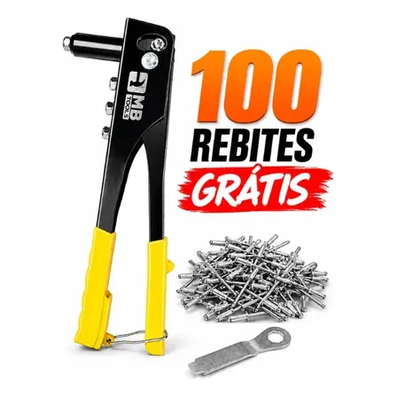 Rebitadeira Manual Alicate Rebitador Com 100 Rebites 4 Bicos Mandris