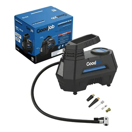 Compressor De Ar Elétrico Portátil 100w Encher Pneu Carro Moto Bicicleta DC com Lanterna Led Gj-12 GoodJob