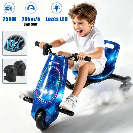 Triciclo Elétrico Infantil HONEYWHALE 008B com Som Bluetooth e Luzes LED para Crianças de 5 a 8 Anos