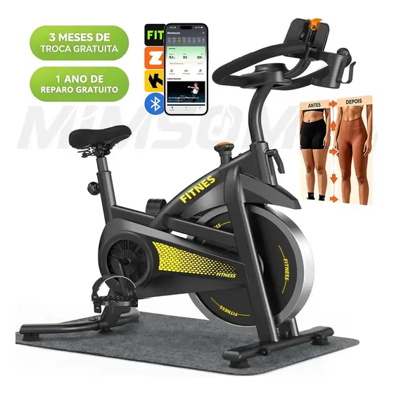 Bicicleta Spinning Mimsom Spl-1 Com Volante De 15kg, Bluetooth E Monitor Lcd Amarelo 127/220v