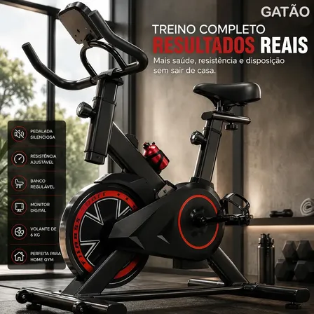 Bicicleta Ergométrica Spinning Bike Profissional Fitness Cardio Mecânica 6kg Volante Inércia Banco Regulável Resistência Ajustável Monitor Digital Exercício Academia Treino Casa Preto
