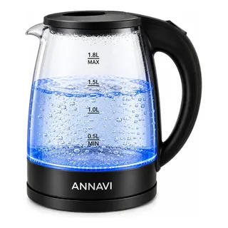 Chaleira Elétrica de Vidro ANNAVI 1,8L com LED Azul e Desligamento Automático
