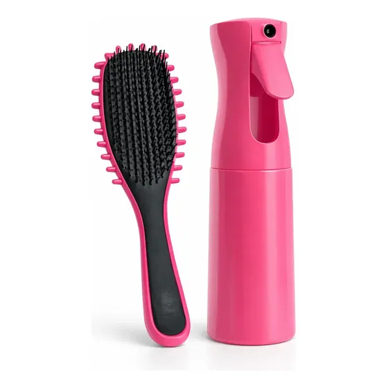 Kit Escova Fitagem Ondas E Borrifador Jato Continuo Névoa Rosa
