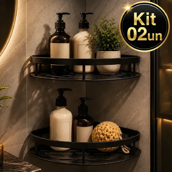 Kit 2 Suporte Porta Shampoo Sabonete Prateleira Banheiro Adesivo Parede Sem Furar Box Luxo