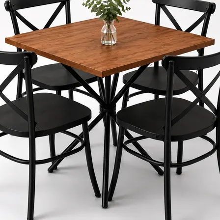 Kit Mesa De Cozinha Capri Aço 68x68cm 4 Cadeiras E Tampo Mdf Tampo Amadeirado Preto