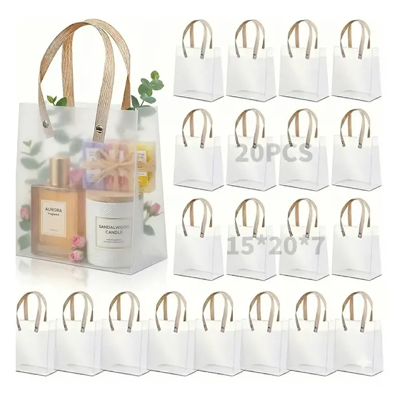 Kit 20un Fosco Sacola Para Presente Transparente Com Alça Branco 15x20x7cm