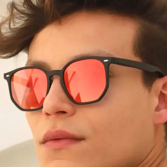 Óculos De Sol Hexagonal Unissex Premium Proteção Uv400 Verão Tulum - Vermelho Espelhado
